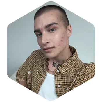 Animated image of a young man wearing a blue shirt